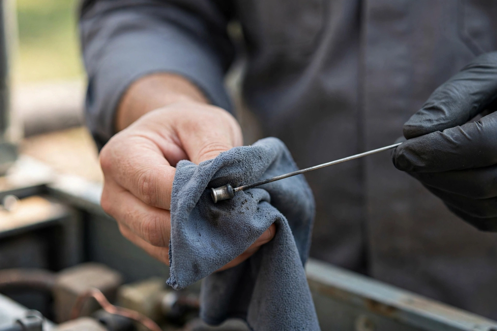 Technician cleaning a flame sensor rod with a cloth