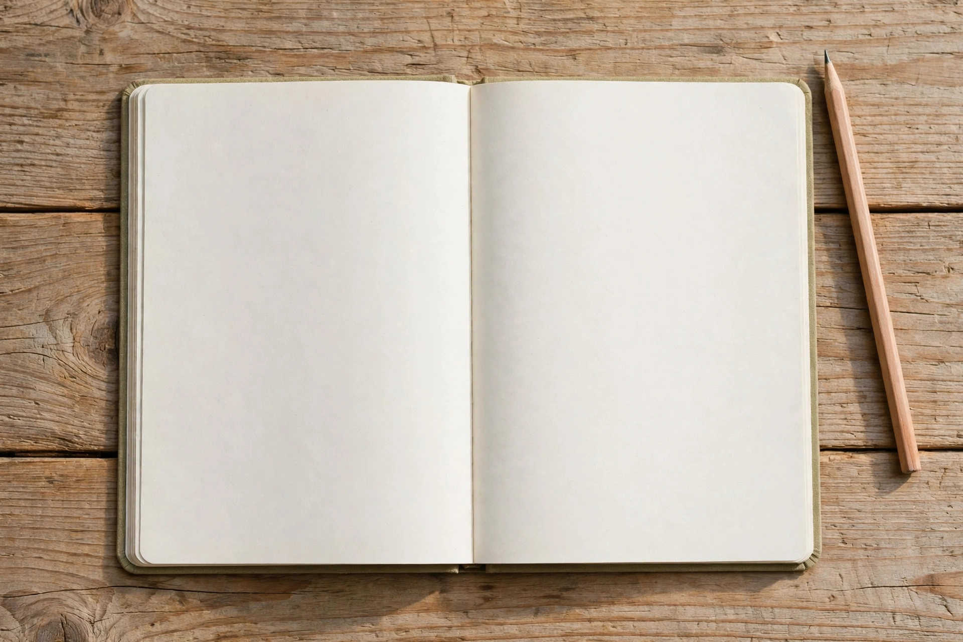 Blank notebook and pencil on a wooden table