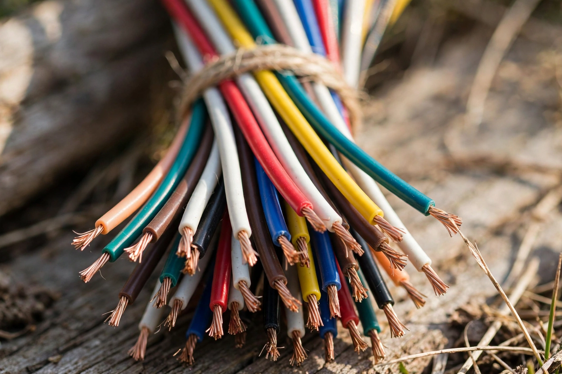 Bundle of thin colored thermostat wires